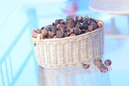 Basket full of soap nuts, natural bio detergent.