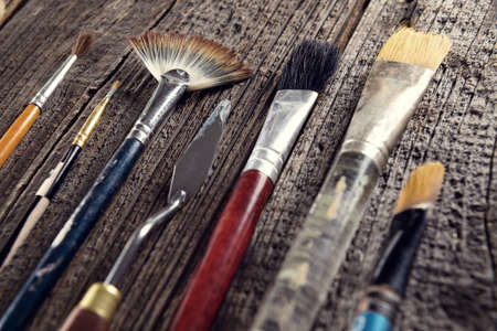 Paint brushes used by artists to create paintingsの写真素材