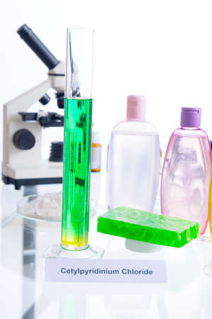 Noxious additives in cosmetics. Laboratory with chemical substances.