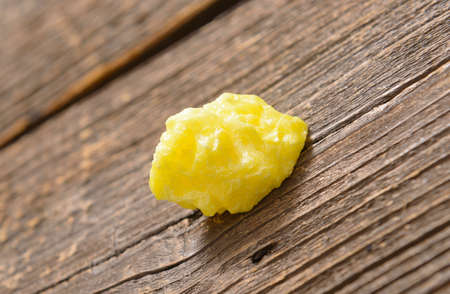 Real  bright yellow crystalline solid native sulphur sulfur brimstone from volcanic region of Etnaの写真素材