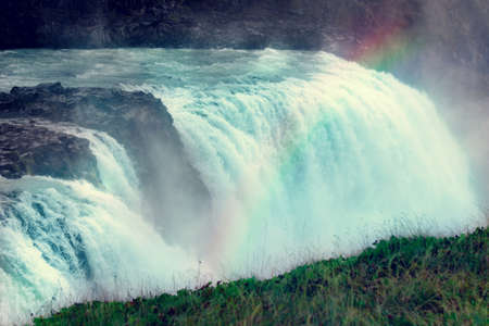 Beautiful scenery of Gullfoss Waterfal, Iceland known also as Golden Waterfallの写真素材