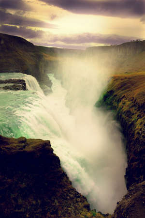 Beautiful scenery of Gullfoss Waterfal, Iceland known also as Golden Waterfall