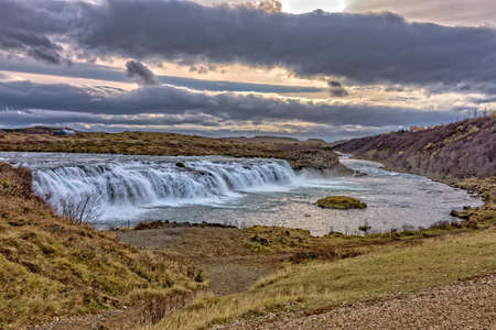 Beautiful scenery of Faxi Waterfal, Icelandの写真素材
