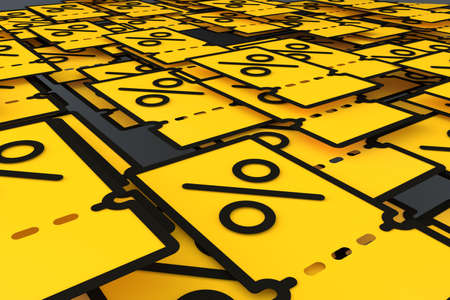 Yellow promo code discount coupons in perspective viewの写真素材