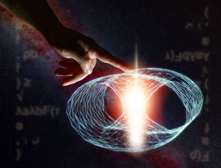 Image illustrating the concept of crossing the space-time barrier and the idea of teleportation in...