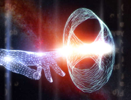 Image illustrating the concept of crossing the space-time barrier and the idea of teleportation in...