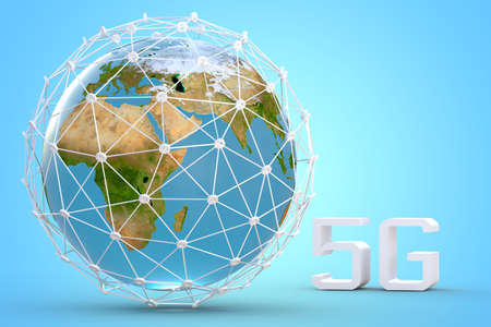 5G network concept with Earth globe, high Speed, broadband mobile telecommunication3d illustrationの写真素材