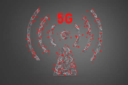 Radiation from cellular 5G network transmitters concept, 3d illustration