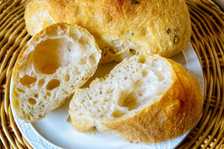 Tradiional Italian ciabatta bread, homemade with olives
