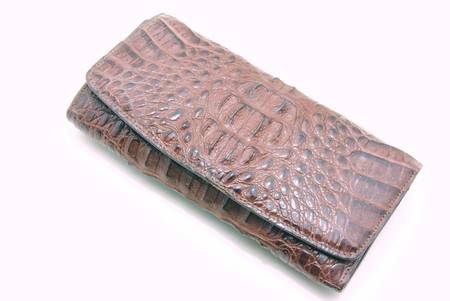 Wallet made of genuine crocodile leather  isolated on whiteの写真素材