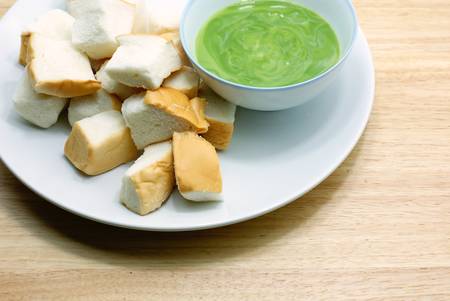piece of bread with yummy thai custardの写真素材