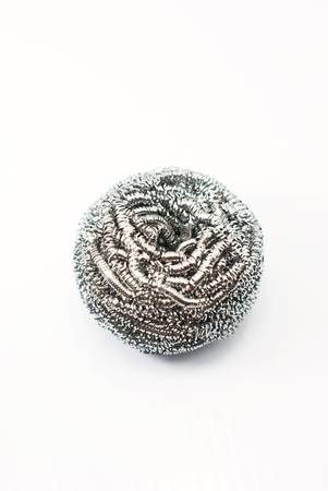 Stainless steel scouring pad isolated on a white backgroundの写真素材