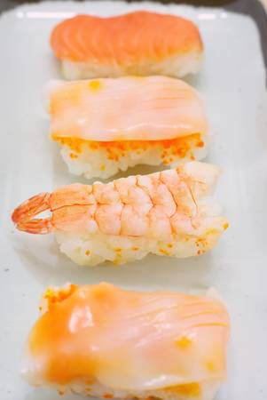 sushi on white dishの写真素材