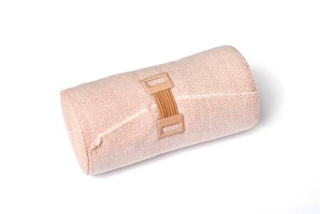 medical elastic tensor bandage with reflection on white backgroundの写真素材