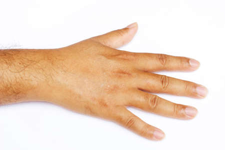 Man hand sign isolated on white backgroundの写真素材
