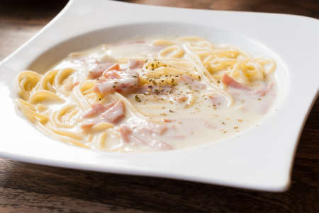 Spaghetti with white sauceの写真素材