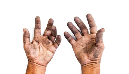 man with dirty handsの写真素材