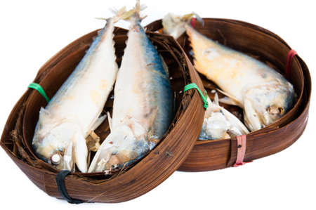 Thai Mackerel fish in the bamboo basketの写真素材