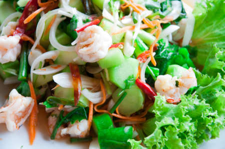 Spicy Kale Branch with Shrimp Saladの写真素材