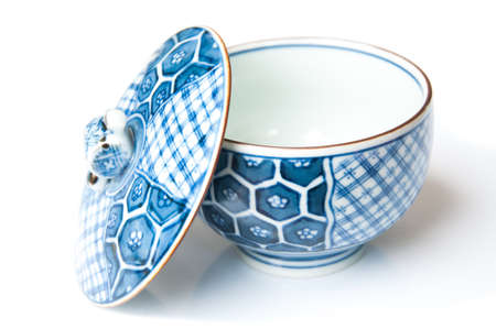 Blue bowl isolated on white background, antiqueの写真素材