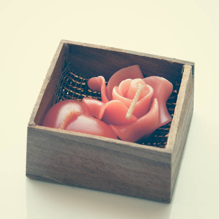 aroma candle in the wooden boxの写真素材