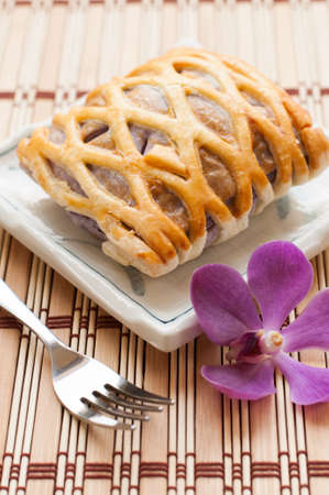 Taro Pie with orchid, relaxing timeの写真素材