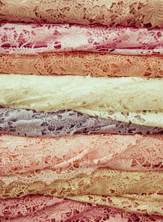 Colorful Lace Fabric in pastela toneの写真素材