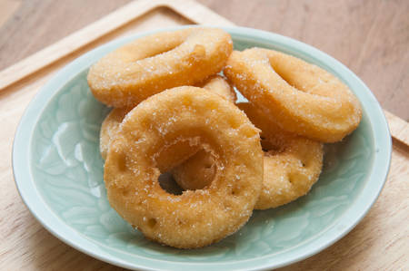 closeup of a pile of rosquillas, thai donutsの写真素材