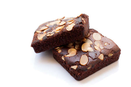 Chocolate brownie portions with almond sliceの写真素材
