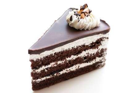 Chocolate cake with chocolate creame isolated on whiteの写真素材