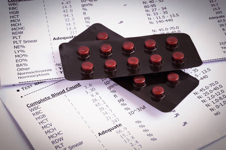 Medical report drugs capsules and pills.の写真素材