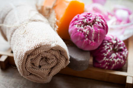 Aroma spa set on white wooden tableの写真素材