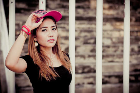 Full portrait of the woman with beauty long brown hairの写真素材