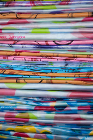 stack of traditional thai fabric, Thailandの写真素材