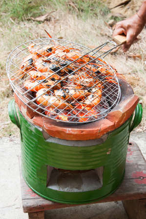 Grilled prawns on the grillの写真素材