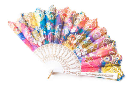 chinese hand fan isolated on white backgroundの写真素材