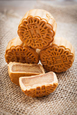 Mid Autumn Festival moon cake on burlap 