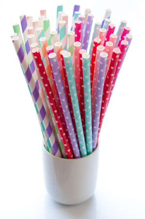Closeup of colorful paper strawsの写真素材