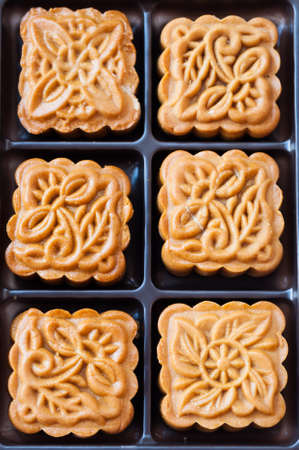 Retro vintage style Chinese mid autumn festival foods. Traditional mooncakes