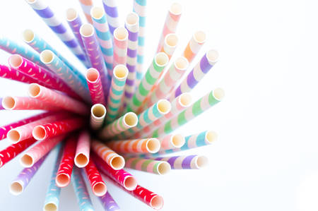 Closeup of colorful paper strawsの写真素材