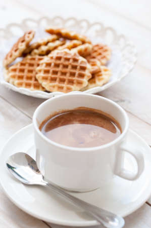 Breakfast with coffee and homemade waffles,shallow focusの写真素材