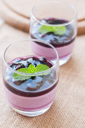 Delicious dessert with berries, Panna Cottaの写真素材