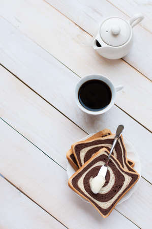 Overhead view of a freshly brewed mug of black coffee