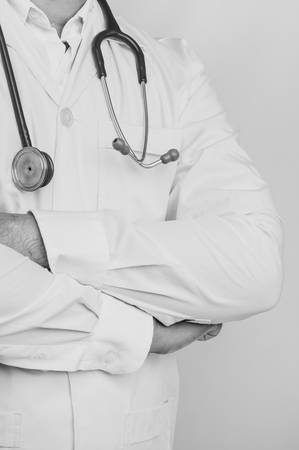 Doctor with a stethoscope, black and white toneの写真素材