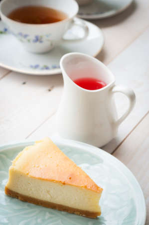 gourmet dessert, cheese cake and teaの写真素材