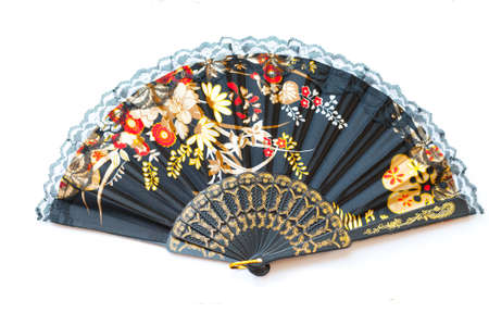 oriental chinese fan isolated on white backgroundの写真素材