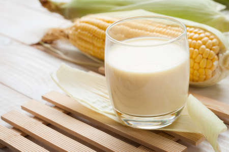 fresh sweet corn juice (corn milk)の写真素材