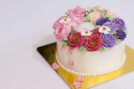colorful buttercream flower cakeの写真素材