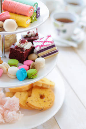 High tea set with dessert, afternoon tea setの写真素材