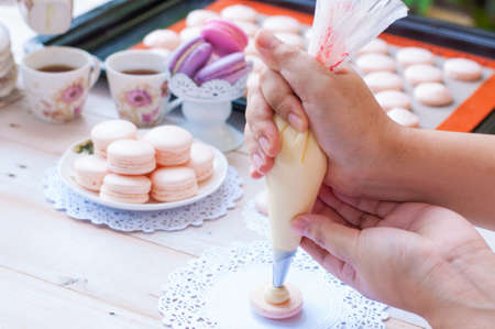 Making Macarons, stage during the making of French macaron